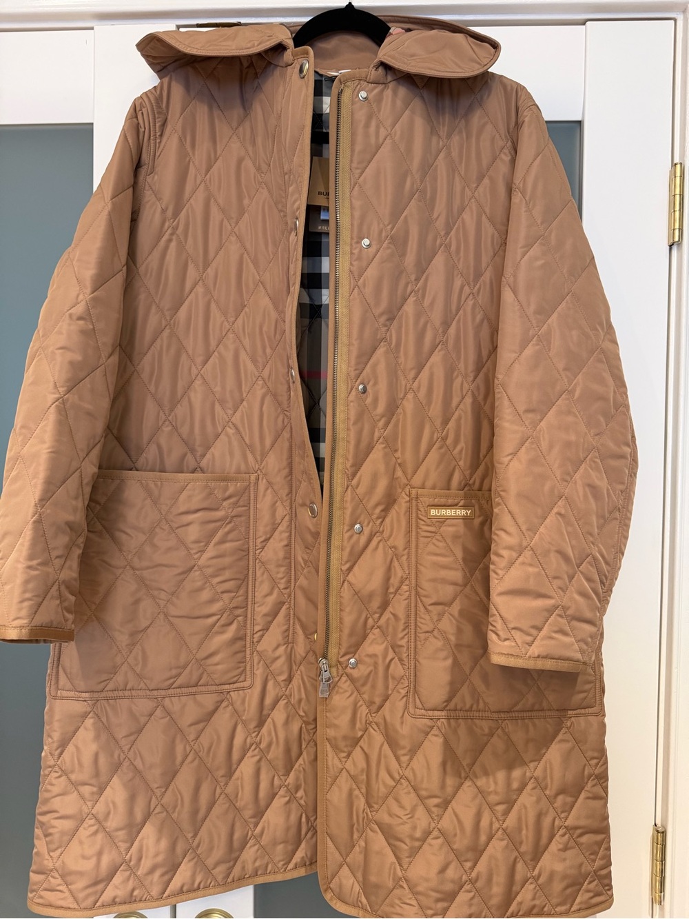 Burberry Quilted Tan Long Coat with Hood